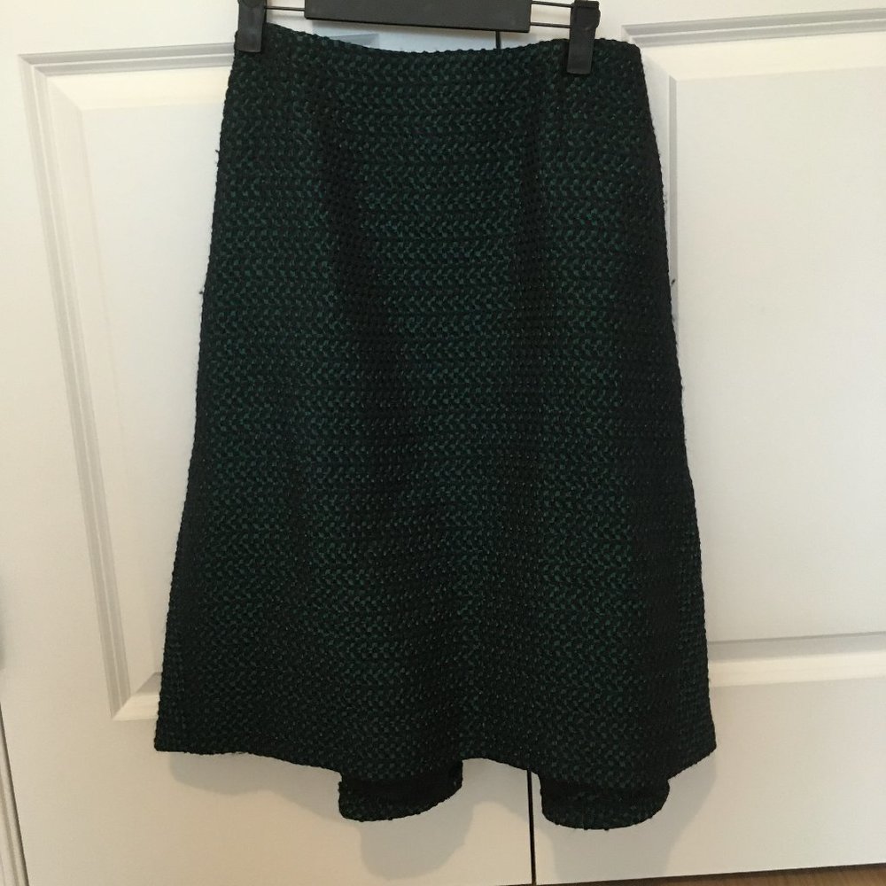 Escada Green and Black Herringbone Flair Skirt - SIze 44